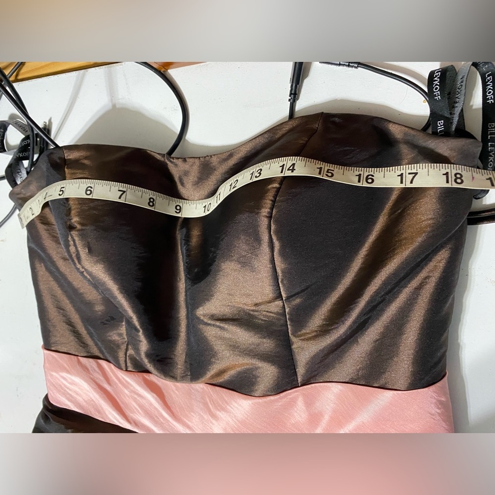 Bill Levkoff Y2K Chocolate Brown Pink Bubble Hem Bridesmaid Dress Size 12 - Picture 5 of 13